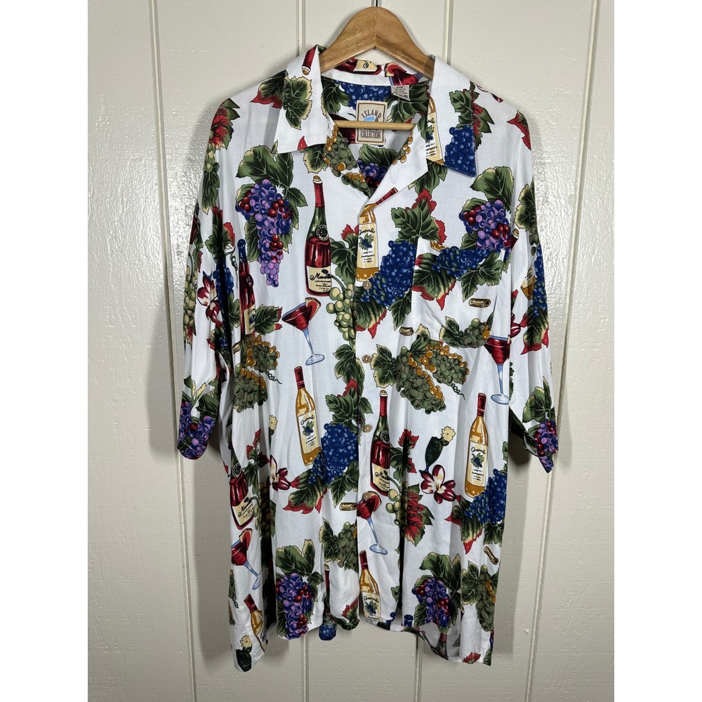 Island Collection Shirt Mens XXL White Wine Grapes Rayon Button Up Tropical 7625